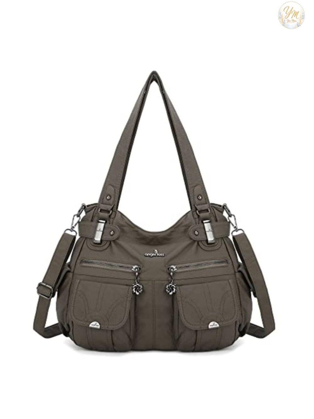 Washed PU Leather Hobo Crossbody Tote Handbag Double Zipper Multi Pocket Purse